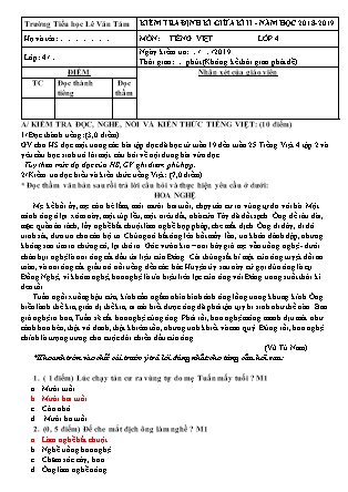Bài kiểm tra định kì Giữa học kì II môn Toán và Tiếng Việt Lớp 4 - Năm học 2018-2019 - Trường Tiểu học Lê Văn Tám (Có đáp án)