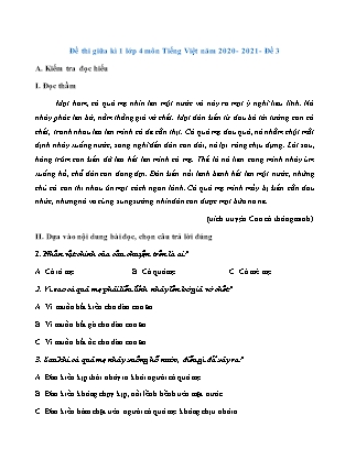 Bài kiểm tra Giữa học kì I môn Tiếng Việt Khối 4 (Có đáp án)
