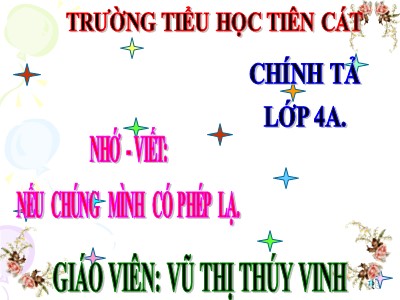 Bài giảng Chính tả Lớp 4 - Tuần 11: Nhớ viết Nếu chúng mình có phép lạ - Năm học 2020-2021 - Vũ Thị Thúy Vinh