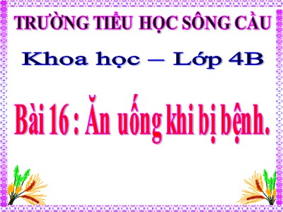 Bài giảng Khoa học Lớp 4 - Bài 16: Ăn uống khi bị bệnh - Năm học 2020-2021 - Trường Tiểu học Sông Cầu