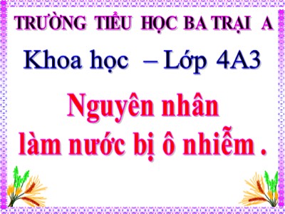 Bài giảng Khoa học Lớp 4 - Bài 26: Nguyên nhân làm nước bị ô nhiễm - Trường Tiểu học Ba Trại A