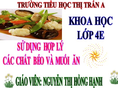 Bài giảng Khoa học Lớp 4 - Bài 9: Sử dụng hợp lí các chất béo và muối ăn - Năm học 2020-2021 - Nguyễn Thị Hồng Hạnh