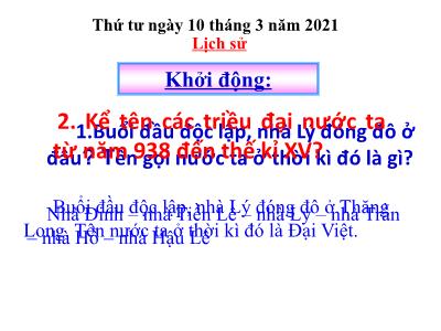 Bài giảng môn Lịch sử Lớp 4 - Bài 21: Trịnh - Nguyễn phân tranh - Năm học 2020-2021