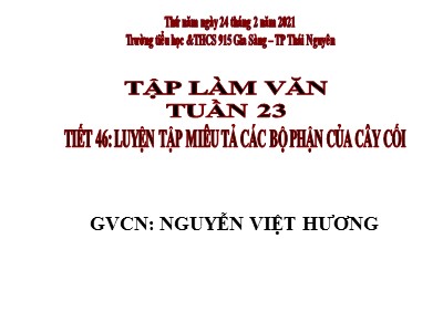 Bài giảng Tập làm văn Lớp 4 - Tuần 24: Luyện tập xây dựng đoạn văn miêu tả cây cối - Năm học 2020-2021 - Nguyễn Việt Hương
