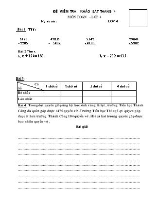 Đề kiểm tra khảo sát tháng 4 môn Toán Lớp 4 (Có đáp án)