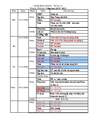 Giáo án điện tử Lớp 4 - Tuần 11 - Năm học 2018-2019 (Chuẩn kiến thức kỹ năng)