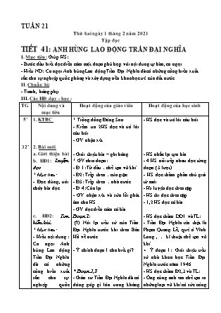 Giáo án điện tử Lớp 4 - Tuần 21 - Năm học 2020-2021 (Chuẩn kiến thức)