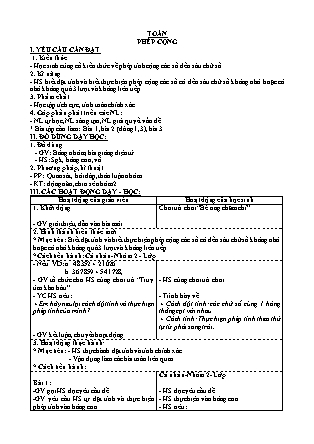 Giáo án Toán học 4 - Bài: Phép cộng