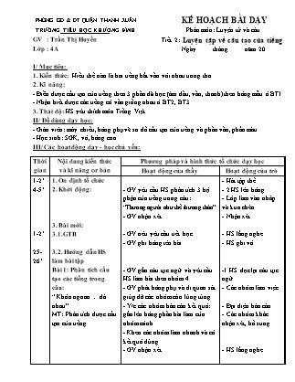 Kế hoạch bài dạy Luyện từ và câu 4 - Tuần 1, Tiết 2: Luyện tập về cấu tạo của tiếng - Trần Thị Huyền
