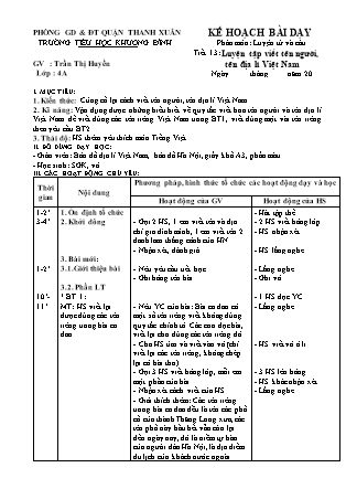 Kế hoạch bài dạy Luyện từ và câu 4 - Tuần 7, Tiết 14: Cách viết tên người, tên địa lí Việt Nam - Trần Thị Huyền