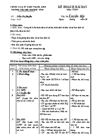 Kế hoạch bài dạy Toán 4 - Tuần 15, Tiết 74: Luyện tập - Trần Thị Huyền
