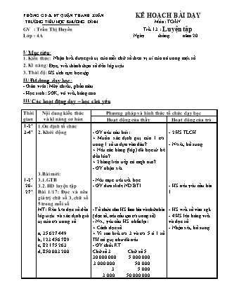 Kế hoạch bài dạy Toán 4 - Tuần 3, Tiết 13: Luyện tập - Trần Thị Huyền