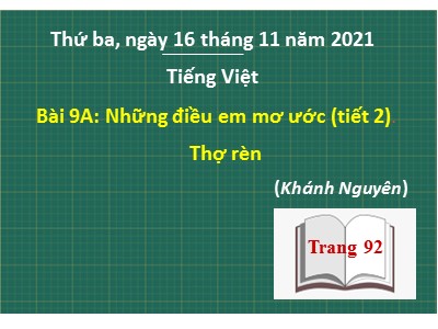 Bài giảng Tiếng Việt Lớp 4 - Bài 9A: Những điều em mơ ước - Tiết 2: Thợ rèn - Năm học 2021-2022