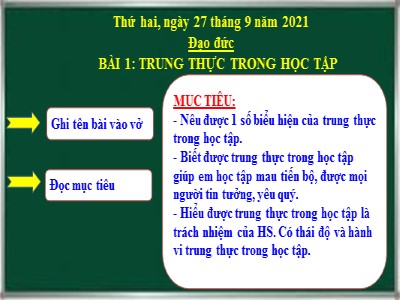 Bài giảng Đạo đức Lớp 4 - Bài 1: Trung thực trong học tập - Năm học 2021-2022