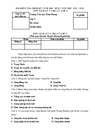 Bài kiểm tra định kỳ cuối học kì II môn Lịch sử và Địa lý Lớp 4 - Năm học 2023-2024