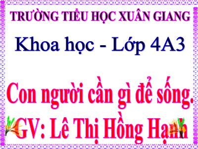 Bài giảng Khoa học Lớp 4 - Bài: Con người cần gì để sống - Năm học 2022-2023 - Lê Thị Hồng Hạnh
