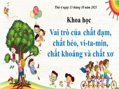 Bài giảng Khoa học Lớp 4 - Bài: Vai trò của chất đạm, chất béo, vi-ta-min, chất khoáng và chất xơ - Năm học 2021-2022 - Trần Thị Khánh Huyền