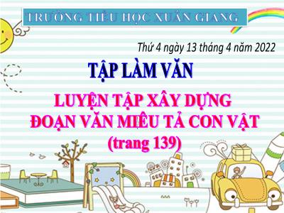 Bài giảng Tập làm văn Lớp 4 - Bài: Luyện tập xây dựng đoạn văn miêu tả con vật - Năm học 2021-2022 - Trần Thị Khánh Huyền