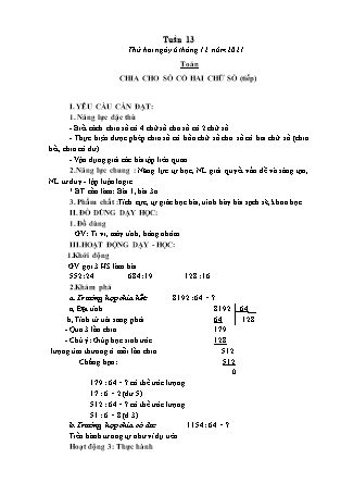 Kế hoạch bài dạy Toán, Tiếng Việt Lớp 4 - Tuần 13 - Năm học 2021-2022 - Thiều Thị Liên