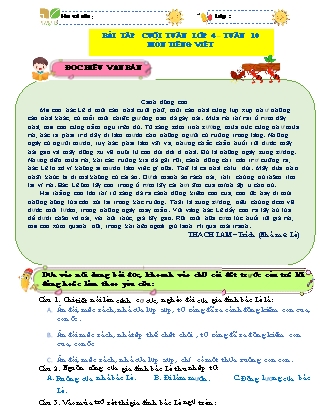 Bài tập ôn tập Tiếng Việt 4 (Kết nối tri thức) - Tuần 10