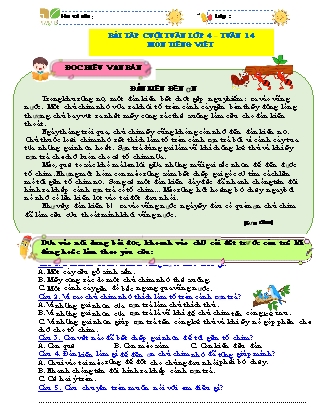 Bài tập ôn tập Tiếng Việt 4 (Kết nối tri thức) - Tuần 14