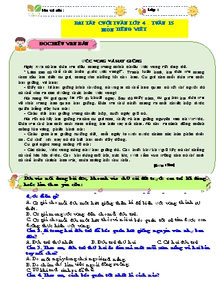 Bài tập ôn tập Tiếng Việt 4 (Kết nối tri thức) - Tuần 15