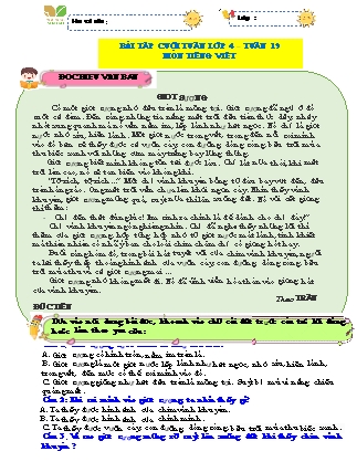 Bài tập ôn tập Tiếng Việt 4 (Kết nối tri thức) - Tuần 19