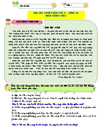 Bài tập ôn tập Tiếng Việt 4 (Kết nối tri thức) - Tuần 20