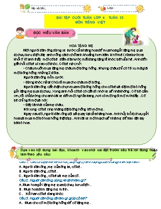 Bài tập ôn tập Tiếng Việt 4 (Kết nối tri thức) - Tuần 23