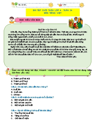 Bài tập ôn tập Tiếng Việt 4 (Kết nối tri thức) - Tuần 24