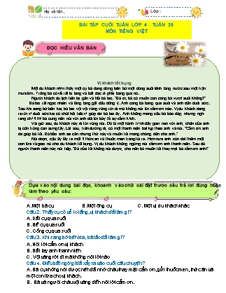 Bài tập ôn tập Tiếng Việt 4 (Kết nối tri thức) - Tuần 26