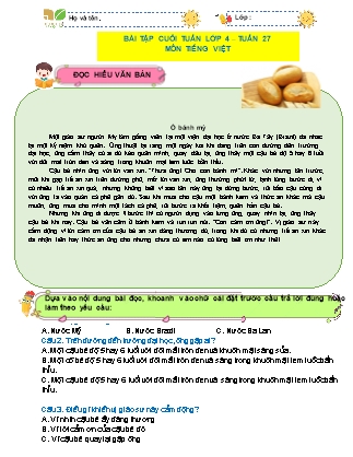 Bài tập ôn tập Tiếng Việt 4 (Kết nối tri thức) - Tuần 27