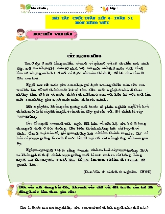 Bài tập ôn tập Tiếng Việt 4 (Kết nối tri thức) - Tuần 31