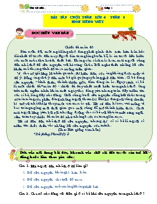 Bài tập ôn tập Tiếng Việt 4 (Kết nối tri thức) - Tuần 8