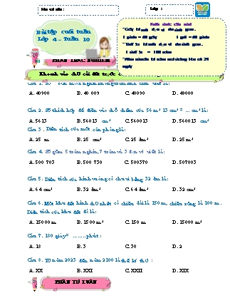 Bài tập ôn tập Toán 4 (Kết nối tri thức) - Tuần 10
