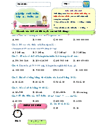 Bài tập ôn tập Toán 4 (Kết nối tri thức) - Tuần 13