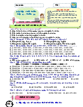 Bài tập ôn tập Toán 4 (Kết nối tri thức) - Tuần 16