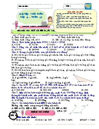 Bài tập ôn tập Toán 4 (Kết nối tri thức) - Tuần 17