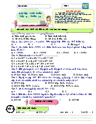 Bài tập ôn tập Toán 4 (Kết nối tri thức) - Tuần 19