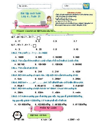 Bài tập ôn tập Toán 4 (Kết nối tri thức) - Tuần 21