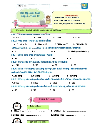 Bài tập ôn tập Toán 4 (Kết nối tri thức) - Tuần 22