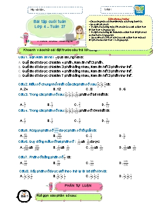Bài tập ôn tập Toán 4 (Kết nối tri thức) - Tuần 27