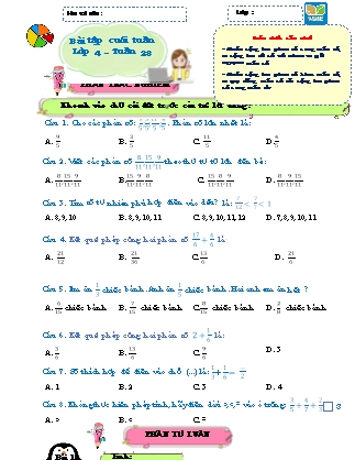 Bài tập ôn tập Toán 4 (Kết nối tri thức) - Tuần 28