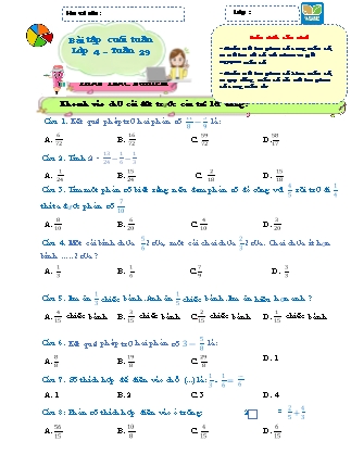 Bài tập ôn tập Toán 4 (Kết nối tri thức) - Tuần 29