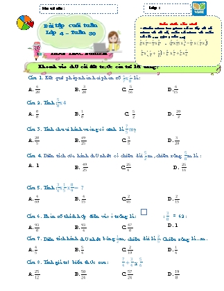 Bài tập ôn tập Toán 4 (Kết nối tri thức) - Tuần 30