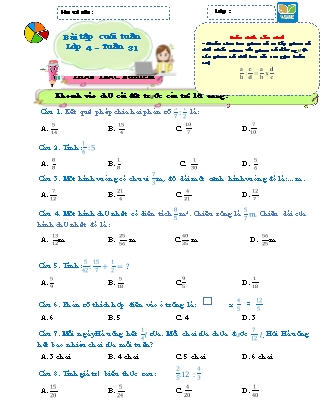 Bài tập ôn tập Toán 4 (Kết nối tri thức) - Tuần 31