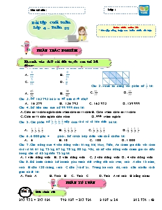 Bài tập ôn tập Toán 4 (Kết nối tri thức) - Tuần 35
