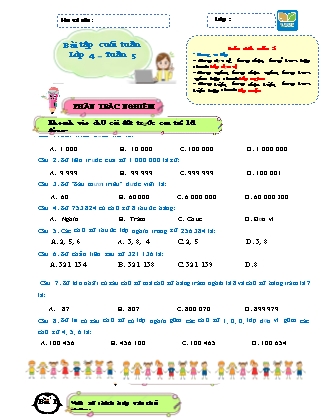 Bài tập ôn tập Toán 4 (Kết nối tri thức) - Tuần 5