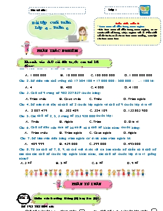 Bài tập ôn tập Toán 4 (Kết nối tri thức) - Tuần 6