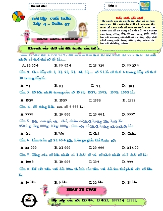 Bài tập ôn tập Toán 4 (Kết nối tri thức) - Tuần 7